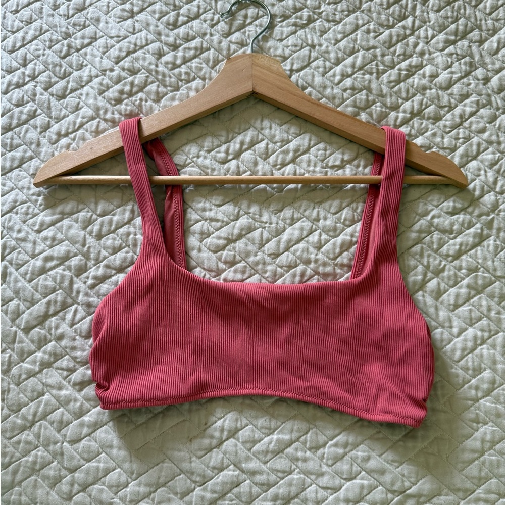 Pink Ribbed Bikini Top